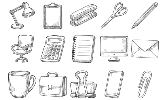 Download Vintage Hand Drawn Office Supplies Icons - Drawn Collection
